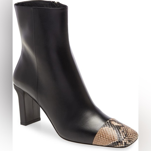 NEW AEYDE BELLE SNAKE EMBOSSED SQUARE TOE BOOTIES BLACK 37 6.5 - Picture 1 of 10
